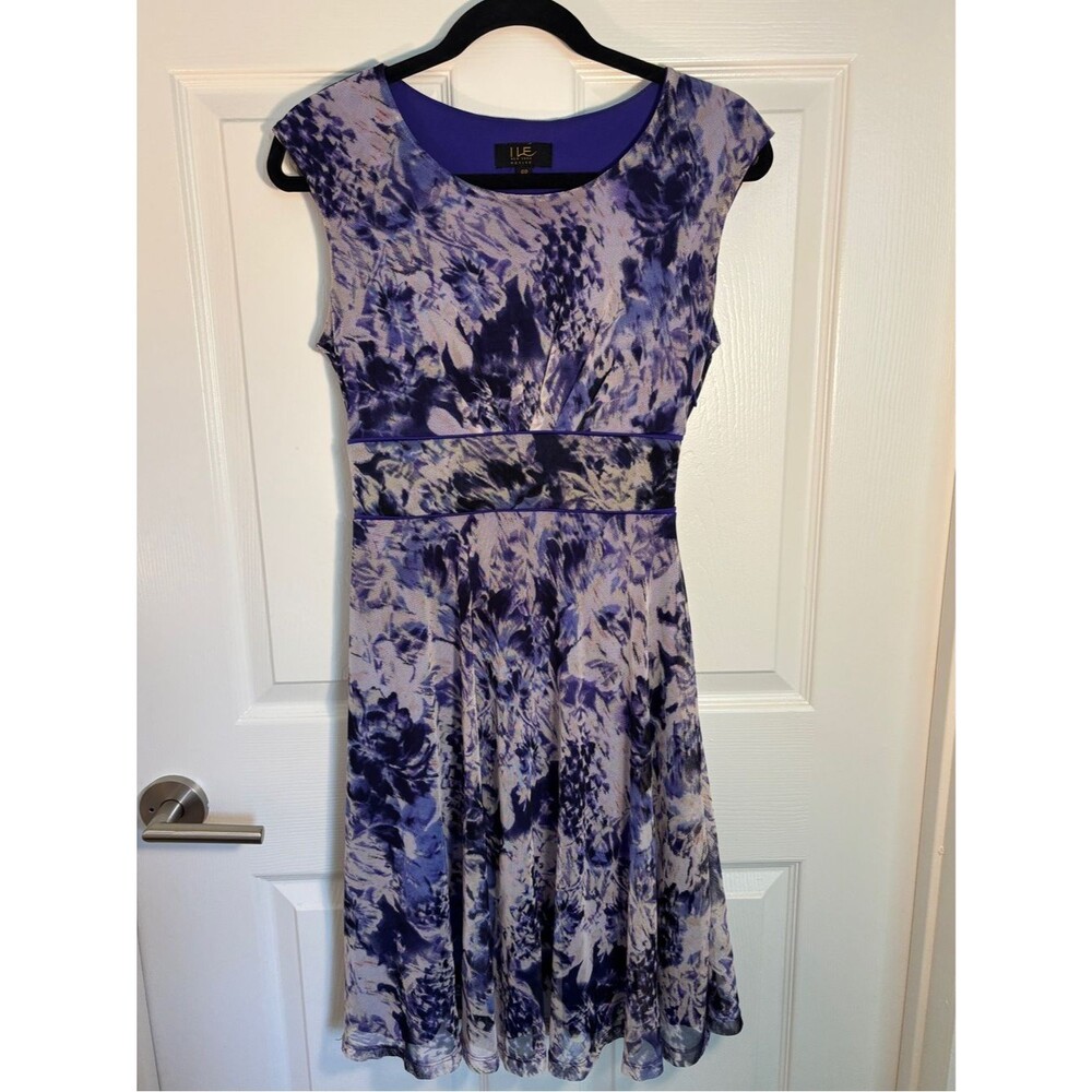 I LE New York 6P Purple Floral Fit & Flare Midi Dress Petite Wedding Guest